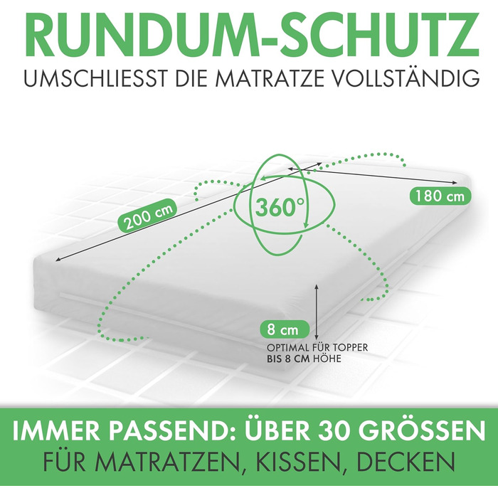 Преміальний наматрацник, стійкий до кліщів, 180x200x8 см Медично протестований гіпоалергенний захисний чохол для матраца Антикліщовий чохол із застібкою-блискавкою Гіпоалергенна постільна білизна 180 x 200 x 8 см