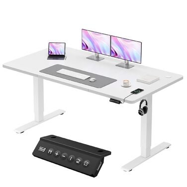 Регульований по висоті письмовий стіл JUMMICO 160x70 см, з USB-портом, пам'яттю на 2 режими, системою антиколазії та функцією нагадування, білий