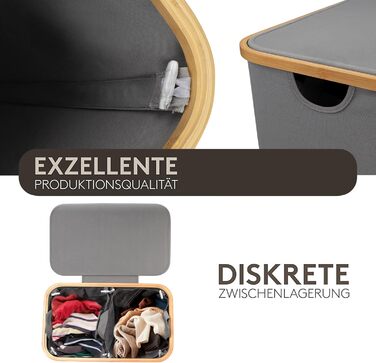 Кошик для білизни з 1 кришкою 2 відділення 150 л Бамбукова тканина Сірий Великий XXL - Кошик для білизни Сірий Темно-сірий Антраци