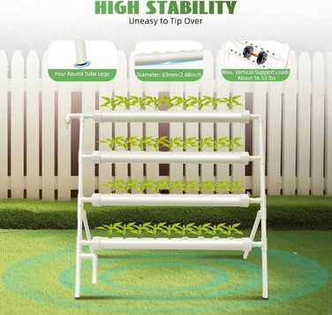 Яруси, 36 отворів, плантатор із труб ПВХ, з водяним насосом, система гідропонного вирощування, білий, 4