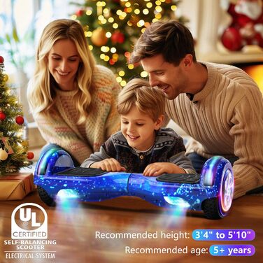 Електричний самокат Zoll 6,5 з Bluetooth, миготливими світлодіодними шинами та підсвічуванням двигунів, універсальний ховерборд для хлопчиків, дівчаток, дітей, підлітків