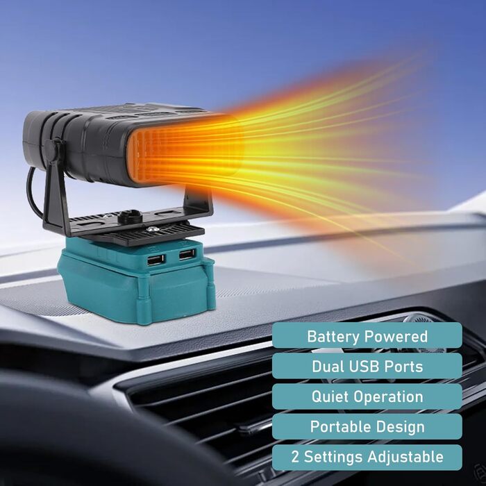 Акумуляторний обігрівач Cuifati, портативний автомобільний обігрівач потужністю 200 Вт, постійна температура, електричний обігрівач для автомобіля, використання в приміщенні, з двома USB-портами та 2.