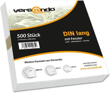 Конверти DIN long mF самоклеючі sk Конверти на вікна 22 х 11 см білі (З вікном, 500 штук), 1.000
