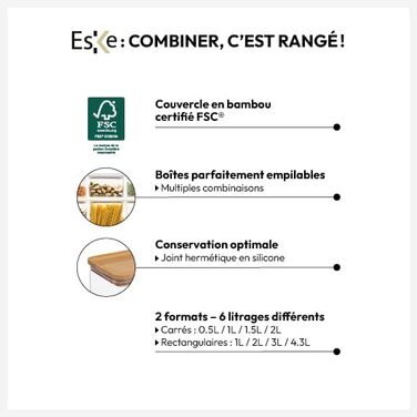 Прямокутний контейнер для зберігання з бамбуковою кришкою &39eske&39 3 л - 5 five simply smart 3 л