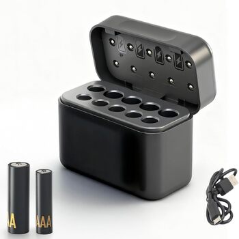 Слотовий літій-іонний зарядний пристрій для акумуляторів типу AA/AAA (1,5 В) Автоматичне виявлення та активація при 0 В Незалежні зарядні станції (350 мАг/200 мАг) Компактний та роз&39єм Type-C (чорний), 10-