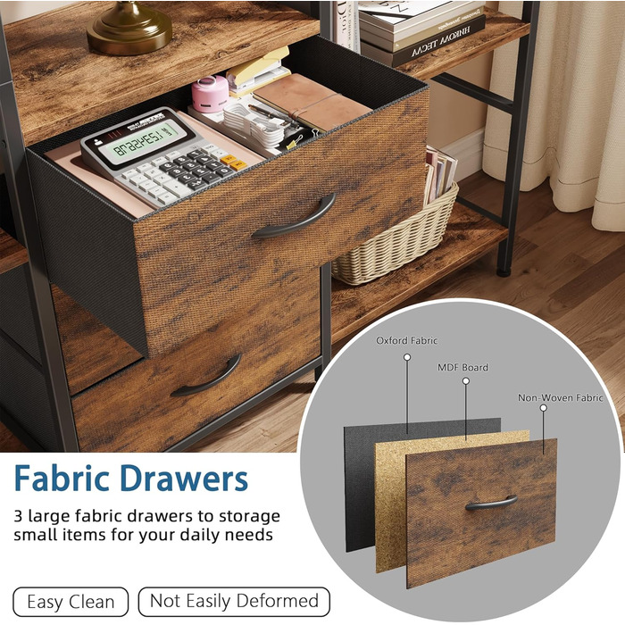 Книжкова полиця 100Ш x 142В см з 4 тканинними шухлядами, окремостояча книжкова полиця, кухонна полиця для вітальні, офісу, балкону, кубічна книжкова полиця, кухонна полиця для зберігання, книжкова шафа, індустріальний дерев&39яний стиль, 4 рівні - 100 см,