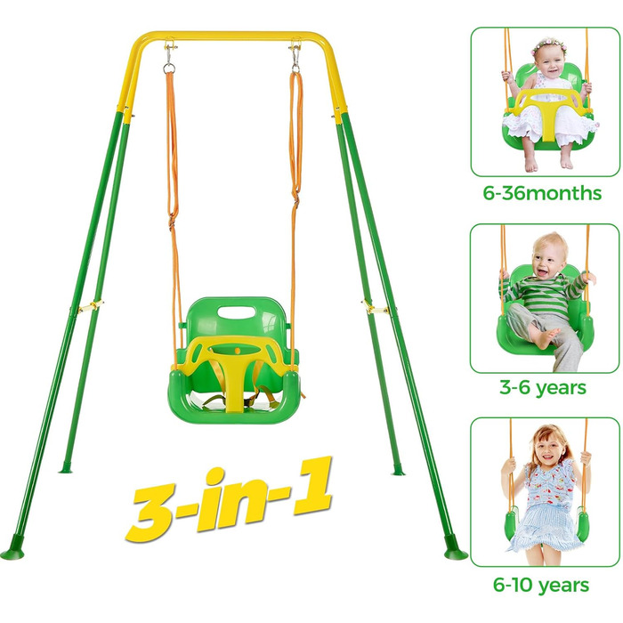 Дитячі гойдалки FUNLIO зі складною металевою підставкою для приміщення та вулиці, дитячі гойдалки з 4 мішками для піску, легко зби