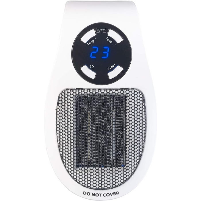 Підключається до розетки побутової техніки Sichler Керамічний вентилятор-обігрівач з термостатом, таймером, дисплеєм, 500 Вт (Маленький обігрівач для розетки, підключається до розетки, для людей похилого віку)