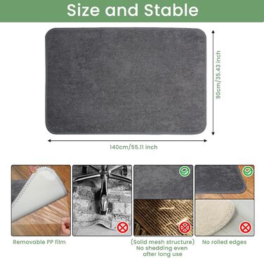 Захисний килимок для підлоги 90x140 см сірого кольору, нековзний килимок товщиною 4 мм для офісного крісла, міцний рулонний килимок, килимок для ламінату, паркету, твердих підлог 90 x 140 см сірого кольору