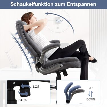 Ергономічне офісне крісло, вантажопідйомність 180 кг, письмове крісло з високою спинкою та широким сидінням, відкидні підлокітники, комп&39ютерне крісло для офісу, дому та ігор, темно-сіре