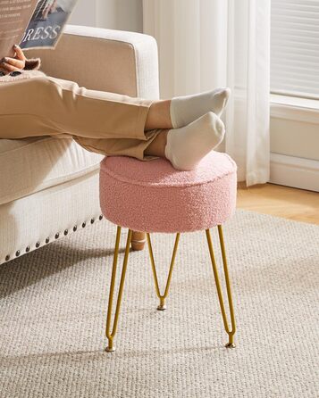 Кругла підставка для ніг, бічний столик для макіяжу, сидіння для туалетного столика, пуф-табурет, для вітальні, спальні, рожевий WBD009P 30Г x 30Ш x 46В см рожевий