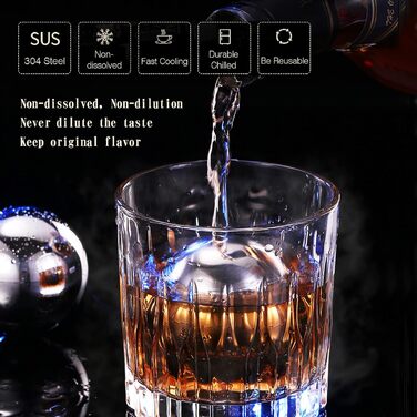 Багаторазова кулька для льоду 2 шт. и - кубик льоду круглий, камінь для віскі, кубики льоду з нержавіючої сталі з високою технолог