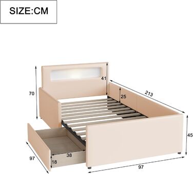 Сучасне дитяче ліжко 90x200 см з м&39якою оббивкою, ліжко з рейковою основою та місцем для зберігання речей, м&39яке узголів&39я зі світлодіодним нічником та USB-портом для зарядки, штучна шкіра, дитяче ліжко для хлопчиків та дівчаток (бежевий)