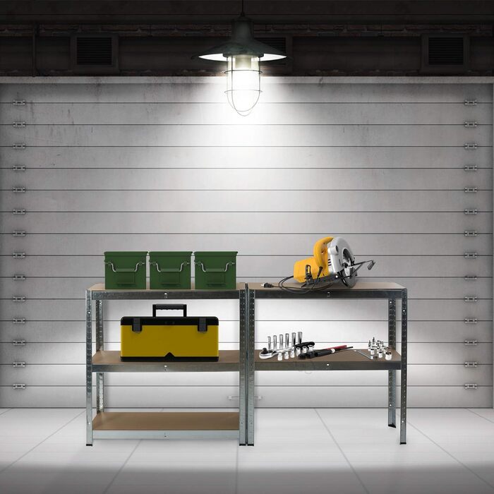 Міцний стелаж Arebos 200x90x45 см Вантажопідйомність 1000 кг 5 полиць з МДФ Легке складання за допомогою вставної системи, без потреби в гвинтах Стелаж, стелаж для зберігання, стелаж для підвалу, вставний стелаж, стелаж для майстерні Оцинкований