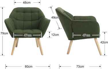 Акцентне крісло-крісло, м&39яке крісло для читання з дерев&39яними ніжками та лляним покриттям, крісло для читання, одномісний диван, крісло під телевізор для вітальні, спальні, затишне місце, зелений 1 зелений