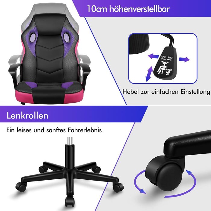 Гоночне офісне крісло ALFORDSON, ергономічне з регульованою висотою та м&39яким покриттям, вантажопідйомністю 150 кг, поворотне ігрове крісло для домашнього офісу, шкіра та тканина, фіолетовий Mega - серія Фіолетовий Mega