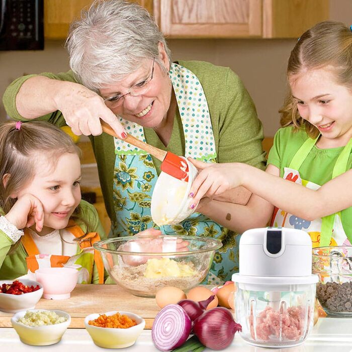 Кухонний подрібнювач NAUDILIFE електричний, 300 мл Подрібнити за 3 секунди, Mini angel Бездротова нарізка цибулі USB, зі скляним контейнером, підходить для цибулі/фруктів/горіхів/м'яса/, JRQ-240 білий