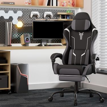Ергономічне ігрове крісло зі штучної шкіри з функцією масажу, ігрове крісло з висувною підставкою для ніг, зручне офісне крісло/комп&39ютерне крісло з вантажопідйомністю 135 кг для домашнього офісу, чорно-біле.