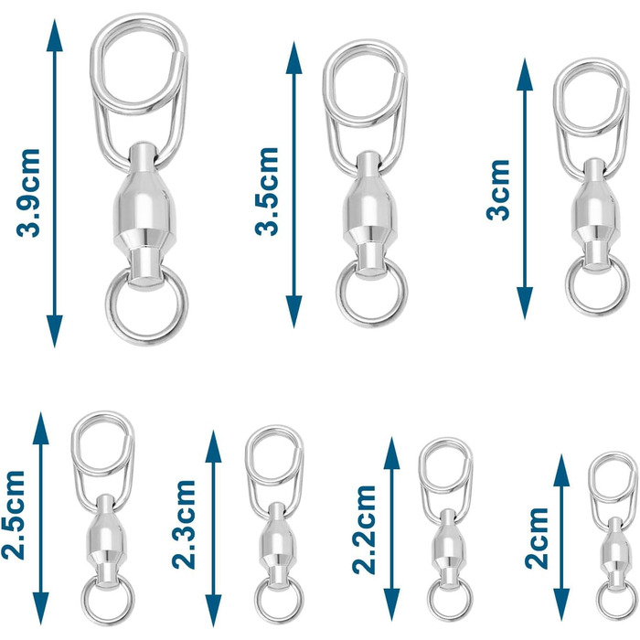 Створіть ідею. 35 шт. рибальських вертлюжків з шарикопідшипниками 20-39 мм, тягове зусилля 30-156 фунтів, придатних для різних типів риболовлі (по 5 для 0/1/2/3/4/5/6)