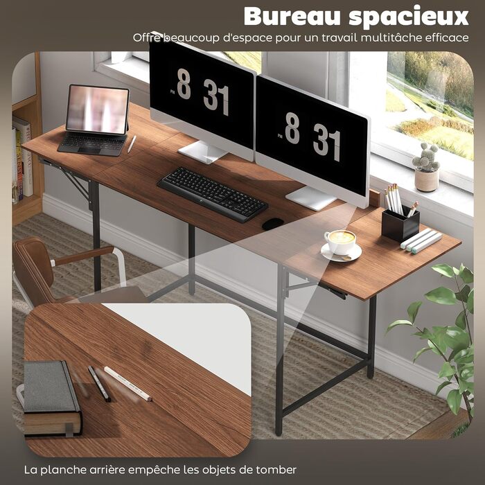 Комп&39ютерний стіл HOMCOM розкладний 170 x 58 см, сучасний дерев&39яний стіл з 2 відкидними клапанами для 2 моніторів, робочий простір для спальні, невеликих кімнат, горіхове дерево