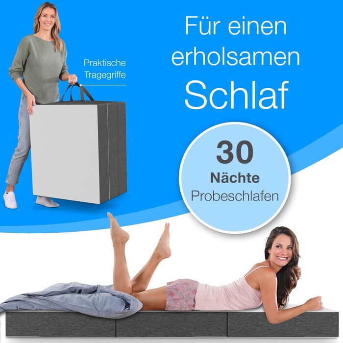 Розкладний матрац ELONEO Premium Visco 90x200 см, надвисокий 15 см, розкладний гостьовий матрац, розкладний матрац, розкладний матрац, матрац з підтримкою спини, дорожній матрац, розкладне гостьове ліжко, розкладне ліжко, яке можна прати, сірий/білий 90 x