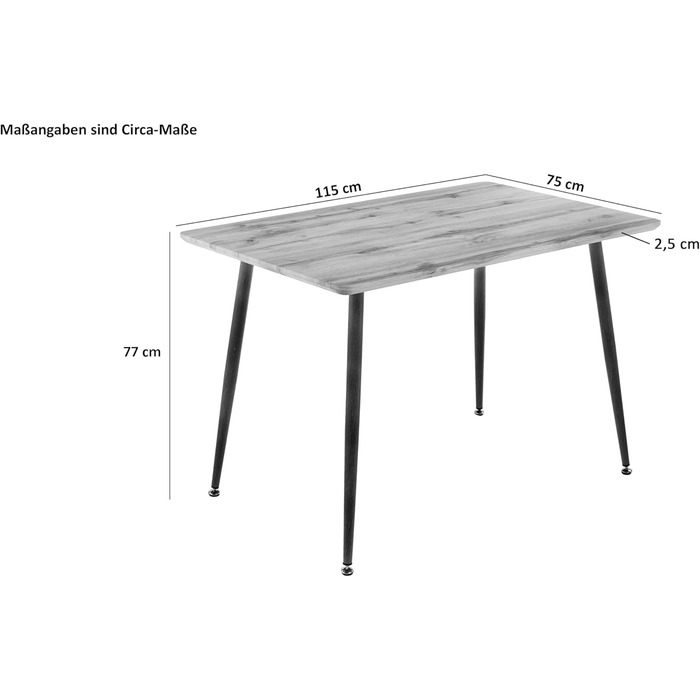 Обідній стіл SAM Trondheim 115 x 75 см Деревина під дикий дуб Швейцарський край Чорний металевий каркас на 4 ніжках Їдальня та кухня 115 x 75 см МДФ / Чорний каркас