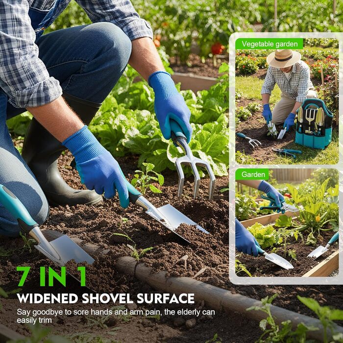 Набір садових інструментів Gartenwerk 7 предметів з рукавичками та сумкою для зберігання, ергономічні ручки з антиковзким покриттям, садовий набір для роботи на відкритому повітрі