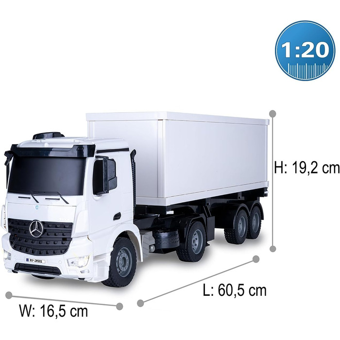 Радіокерований тягач Mercedes Benz Arocs 120, 2.4G, 2 швидкості, до 6 км/год, до 30 хв роботи, знімний напівпричіп та контейнер, двері відчиняються, 405148