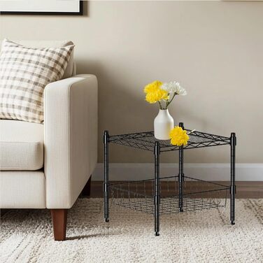 Металева стійка для зберігання, регульована штабелювальна стійка, штабелювана та розширювана стелажна система, міцна стелажна система для зберігання, полиця-органайзер для шафи (чорна, 2 рівні)