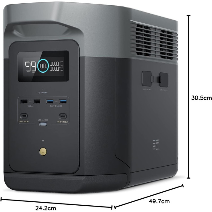 Портативна електростанція EF ECOFLOW DELTA 2 Max 2048 Втгод, акумулятор LFP 3000 циклів, заряд 80 &lt1 год, сонячний генератор для дому, кемпінгу, незначні дефекти упаковки, продукт невикористаний (відновлений)