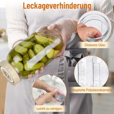 Банки для ферментації, упаковка з 2 шт., місткість 2 л, контейнери для кімчі з гідрозатвором та індикатором дати, банки для ферментації з широким горлом, ідеально підходять для ферментації кімчі, квашеної капусти, закваски, 2 л (з індикатором дати)