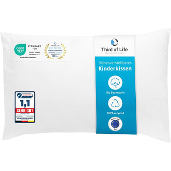 Дитяча подушка 40x60, Регульована по висоті дитяча подушка від 3 років, Екологічно чиста дитяча подушка TILLA - зроблено в ЄС, Зат