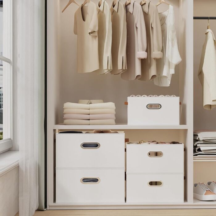 Тканинна коробка для зберігання Yawinhe з 3 предметів, складні кошики для зберігання з ручками, що праються, для спальні, зберігання одягу, 33x23x20 см, білий, SNK030WXS 33x23x20 см білий