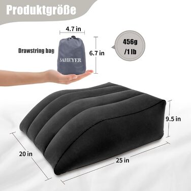 Подушка для підняття ніг SAHEYER, надувна подушка для підняття ніг, подушка для підняття ніг, комфорт для ніг, покращений кровообіг та зменшення набряків, чорна
