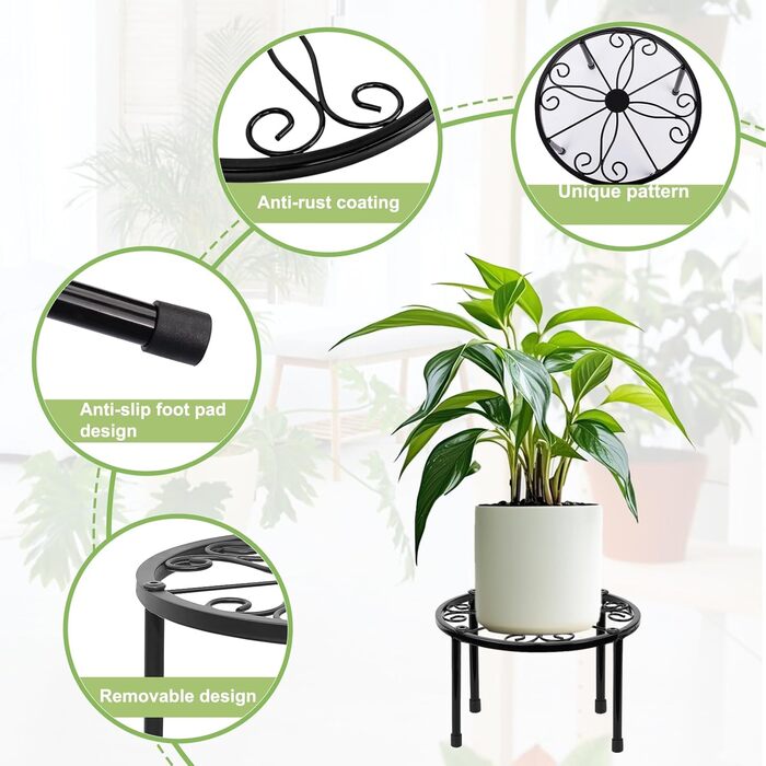 В-1 Набір металевих підставок для квітів Чорний колір Вітальня, Квітковий табурет Садовий для використання в приміщенні та на вулиці, Полиця для квітів Балконна полиця для рослин Декоративна підставка для рослин Приміщення та на вулиці Декор - Різна висот