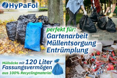 Сміттєві мішки HypaFol 120 л, 250 шт. , жовтий мішок Міцні сміттєві мішки для роздільного збору упаковки та пластику Кольорові сміттєві мішки для роздільного збору відходів Перероблений пластик з високою стійкістю до розривів