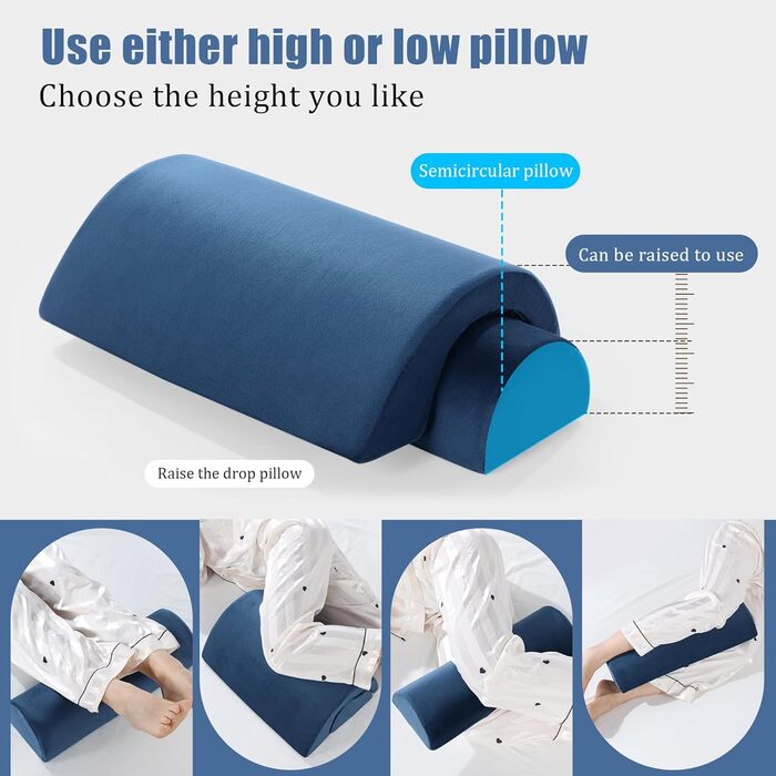 Подушка для колін ROYALAY Crescent для ніг, колін, попереку та голови, регульована, напіввигнута, кругла, подушка для підтримки поперекового відділу хребта для сну в ліжку, для здоров&39я, велика подушка Crescent, темно-синя
