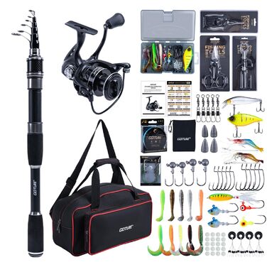 Набір для риболовлі Goture з 2 телескопічними вудками, повний комплект вудок 2, котушка для спінінгу 5.21 (91 підшипник), волосінь, коробка для снастей та сумка для перенесення для солоної/прісної води, подорожей подарунок для риболовлі T Набір вудок з су