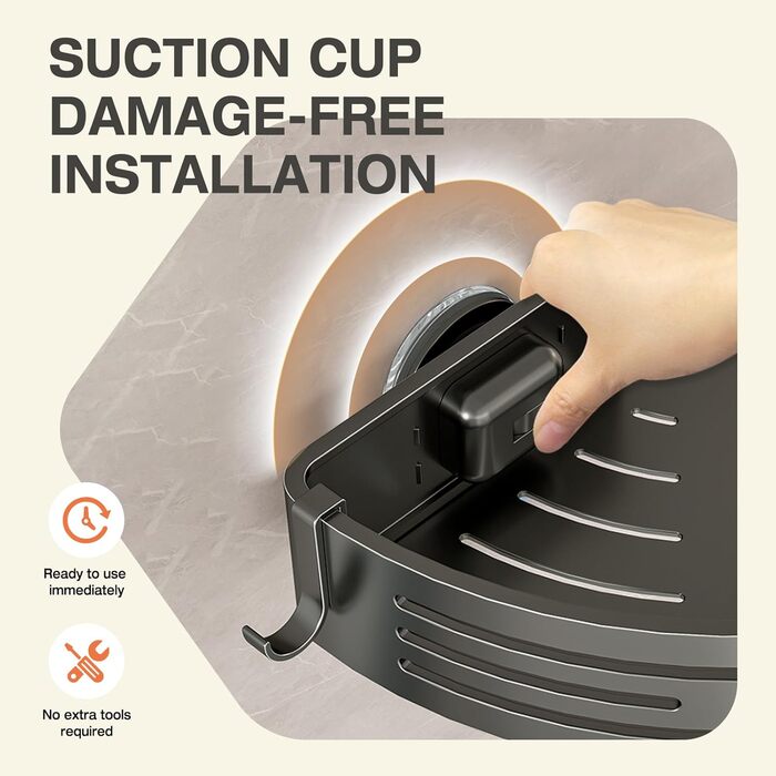 Кутова полиця для душу Lekesky без свердління, з міцними присосками, з алюмінію та нержавіючої сталі, знімна полиця для ванної кімнати, кухні, орендованого житла (набір 2 шт., графітовий сірий колір). Кутова - графітовий сірий.