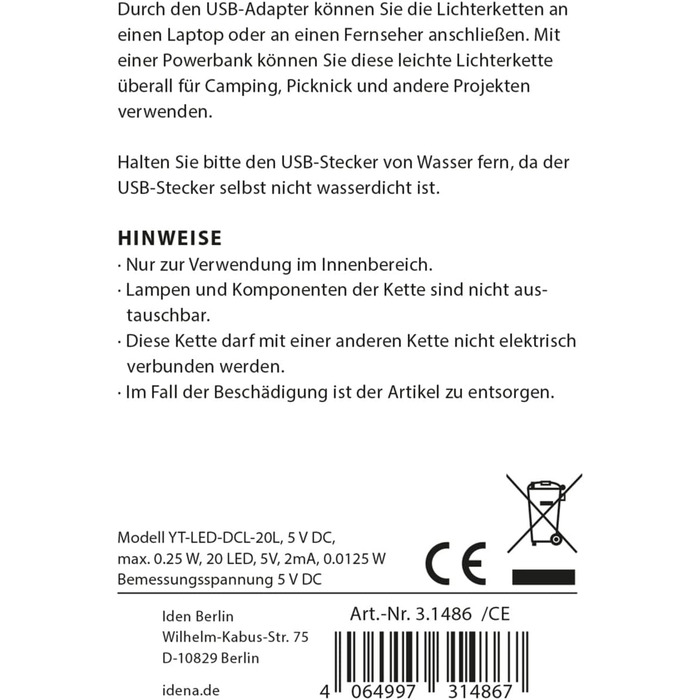 Декоративна різдвяна ялинка з 20 теплими білими світлодіодами Idena