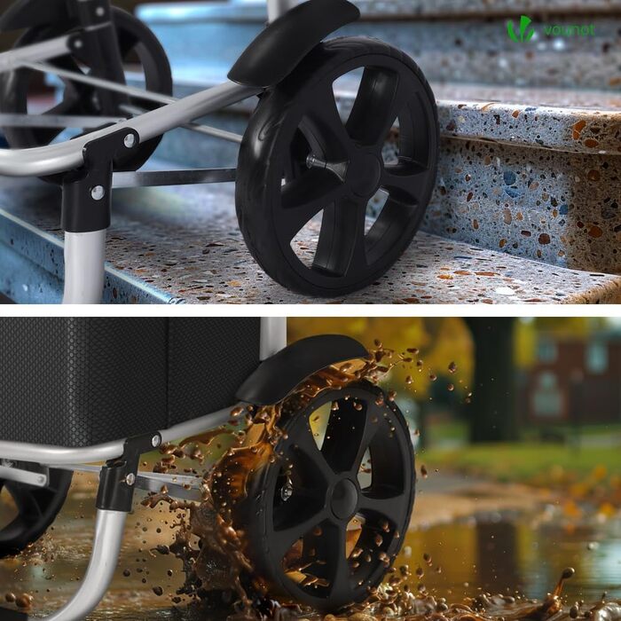 Алюмінієвий складаний візок для покупок 58л з водонепроникною сумкою та термо-відсіком, 2 великих колеса з брудозахисними крилами, складаний візок-драбина, чорний 58л