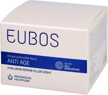 Нічний крем-заповнювач з гіалуроновою кислотою Eubos Hyaluron Repair, 50 мл