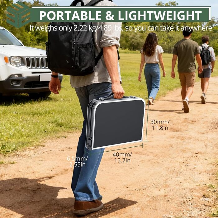 Складаний кемпінговий стіл EYPINS, регульована висота, портативний кемпінговий стіл, маленький складний стіл (58x40 см у 3 рівнях висоти) - чорно-сріблястий, алюмінієвий каркас - для кемпінгу, саду, пікніка та використання на свіжому повітрі, стільниця з 