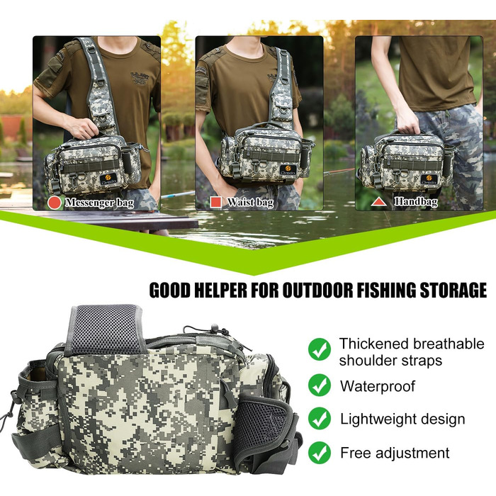 Рибальська сумка Noosverl, сумка для рибалки водонепроникний зносостійкий рибальський рюкзак для рибальського приладдя з 4 карабінами