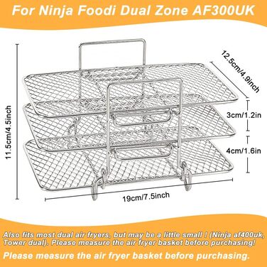 Аксесуари для фритюрниці BYKITCHEN для фритюрниці Ninja Foodi Dual Zone AF300EUAF400EU, стійка аерофритюрниці, решітка гриля для ніндзя, нержавіюча сталь з покриттям 304