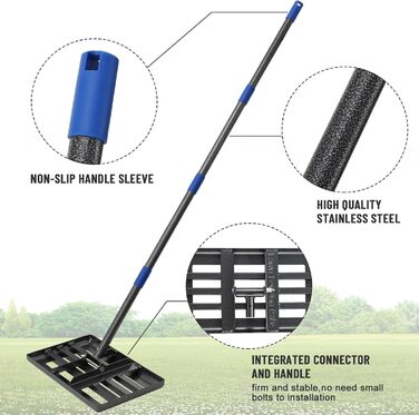 Гребінь для вирівнювання газону Rasenrechen, 152 см - з гладкими краями для розрівнювання трави та розподілу ґрунту. Міцний інструмент для планування ґрунту для саду та догляду за газоном.