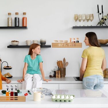 Секційна бамбукова підставка для спецій настінна з гвинтом, клейка наклейка бамбукова підставка для спецій тримач для спецій можна використовувати на дверцятах шаф або холодильника, стоячи або підвішуючи, для дому, офісу, кухні, ванної кімнати, 2-