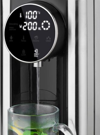 Диспенсер для гарячої води HEINRICHS - гаряча вода одним натисканням кнопки від 40 до 100 C, обсяг води 100 мл-400 мл на вибір, підходить для дитячого харчування, в т.ч. функція очищення фільтр, сенсорний дисплей, 2.7 л Heinrich