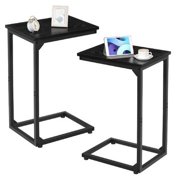 Набір з 2 приставних столиків AMHANCIBLE, журнальний столик C-подібної форми, стіл для вітальні з металевим каркасом, мобільний журнальний столик, журнальний столик-диван для кави та ноутбука, приставний столик для спальні, вітальні, чорний