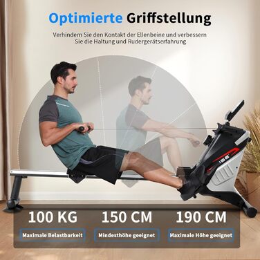 Гребний тренажер ISE для домашнього використання, магнітний гребний тренажер із додатком, РК-дисплеєм та 8 рівнями опору, магнітний гребний тренажер, тихий гребний тренажер для кардіотренувань, обладнання для домашнього спортзалу